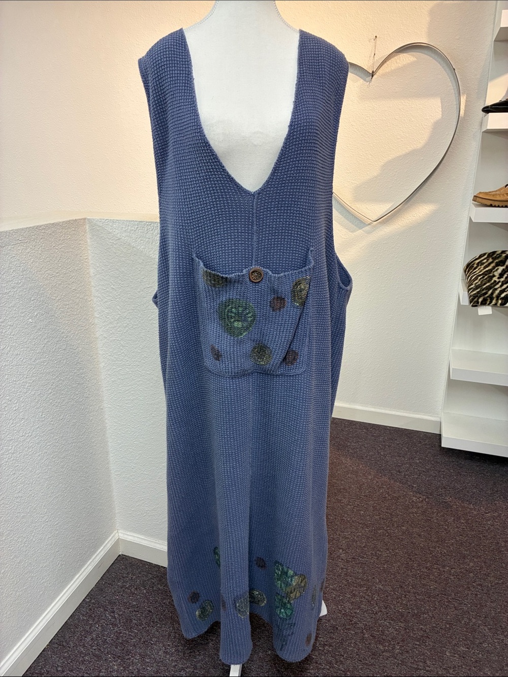 Vintage Blue Fish Sleeveless Thermal Waffle Hand Printed Maxi Dress Blue Size 2